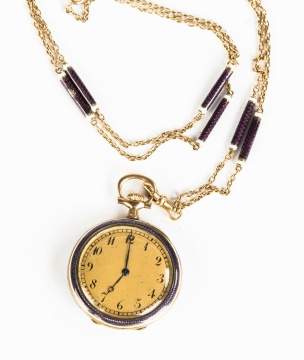 Vintage Ladie's 18K Gold and Enameled Pendant Watch with Diamonds