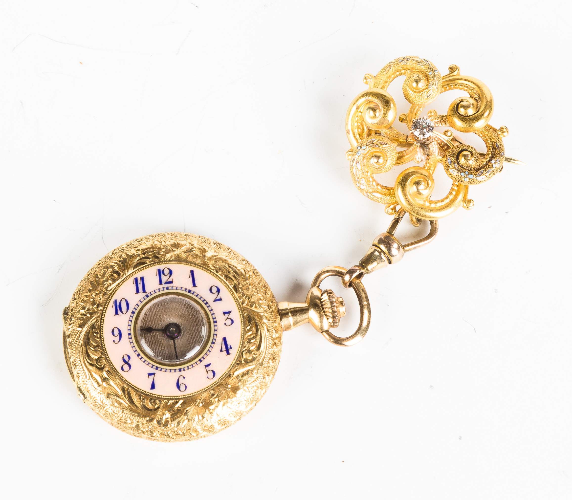 Vintage Ladies' 18K Gold Pendant Watch with Diamond Cottone Auctions