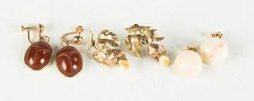 Three Vintage Pairs of 14K Gold Earrings