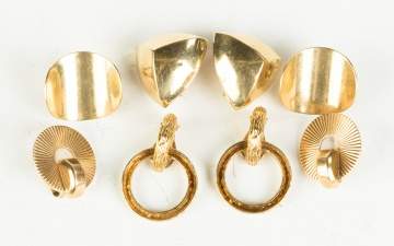 Four Vintage Pairs of 14K Gold Earrings
