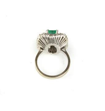 Vintage 14K White Gold, Emerald and Diamond Ring