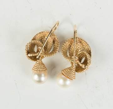 Vintage 10K Gold and Cultured Pearl Earrings