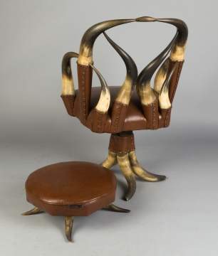 Swivel Horn Chair with Matching Footstool