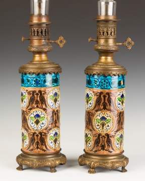 Pair of Victorian Aesthetic Style Oil Lamps