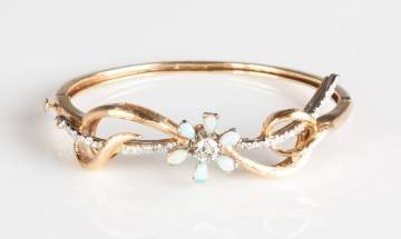 14K Gold, Opal & Diamond Bangle Bracelet