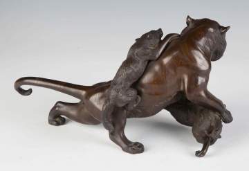 Japanese Bronze Lion and Wolves