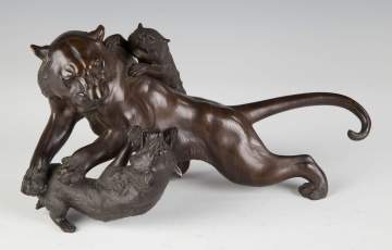 Japanese Bronze Lion and Wolves