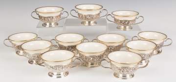 Twelve Sterling Silver Sherbet Cups with Lenox  Inserts