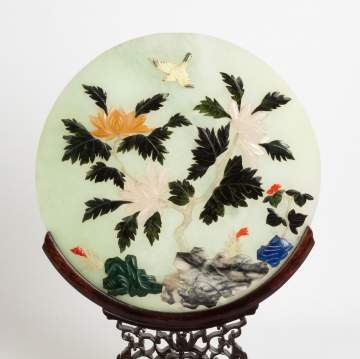 Chinese Jade & Hardstone Disc & Stand