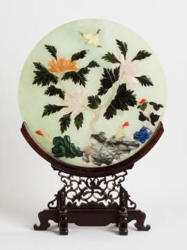 Chinese Jade & Hardstone Disc & Stand