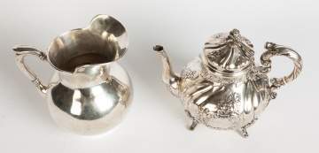 Silver Pitcher and Repousse Teapot