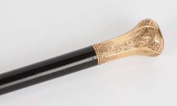14K Gold Handled Engraved Cane