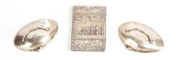 Two Sterling Silver Shell Nut Dishes & Calling Card Case