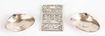 Two Sterling Silver Shell Nut Dishes & Calling Card Case