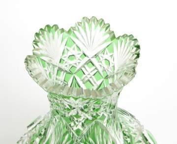 Green Overlay Cut Glass Vase