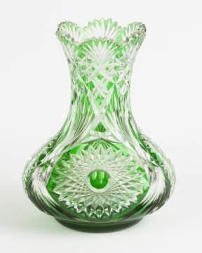Green Overlay Cut Glass Vase