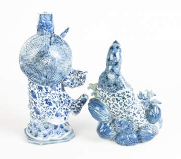 Two Chinese Blue and White Porcelain Figures