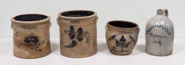 Three Stoneware Crocks & One Advertising Jug