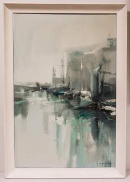 Charles Camille Gruppe (American, B. 1928) "Italian Wharf, Gloucester"
