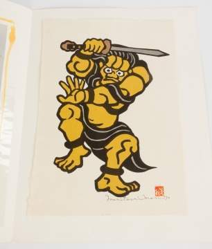 Three Japanese Woodblock Prints and Portfolio by D. Fehner