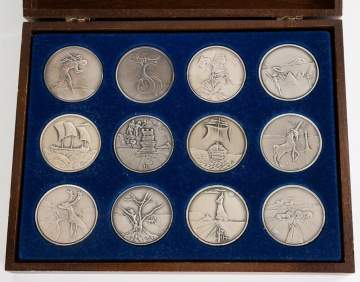 Salvador Dali (Spanish, 1904-1989) Homage to Israel, 1973 - Set of 12 Silver Medals