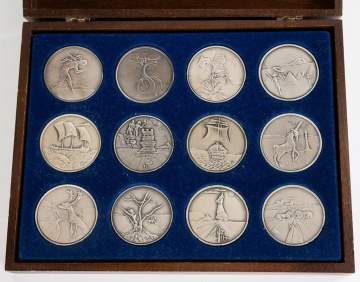 Salvador Dali (Spanish, 1904-1989) Homage to Israel, 1973 - Set of 12 Silver Medals
