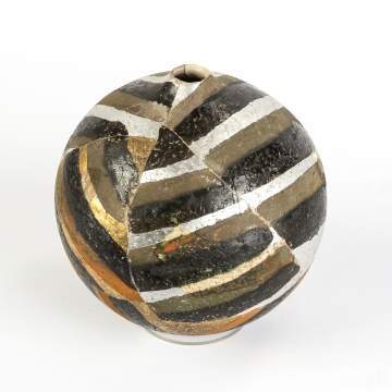 Rick Dillingham (American, 1952-1997) Pot With Silver & Gold Strips With Green Glaze