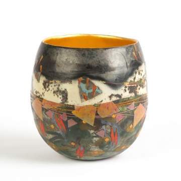 Bennett Bean
(American, born 1941) Gold Center Bowl With Taped Painted Exterior