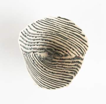 Susan Benzle (American, B. 1950) Porcelain Vase With  Blue/Black Stripes