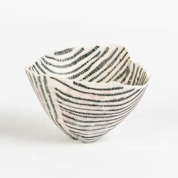 Susan Benzle (American, B. 1950) Porcelain Vase With  Blue/Black Stripes