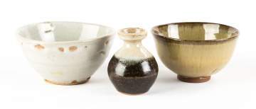 Two Stoneware Bowls and a Vase