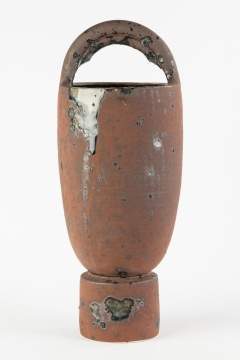 Anne E. Hirondelle, (American, b. 1944) Tall  Stoneware Vase With Handle & Base