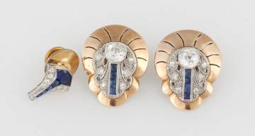Diamond Earrings and Lapel Pin