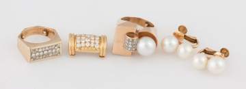 Two Gold Rings, A Pendant and Pearl Earrings
