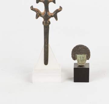 Greco-Roman Bronze Tweezers and Egyptian Faience Head