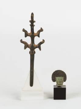 Greco-Roman Bronze Tweezers and Egyptian Faience Head