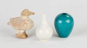 Chinese Figure of a Duck and Two Vases