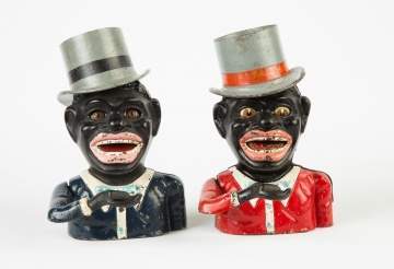 Two Jolly African American with Top Hats Mechanical Banks