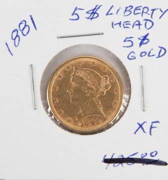 1881 Liberty Head $5 Gold Coin
