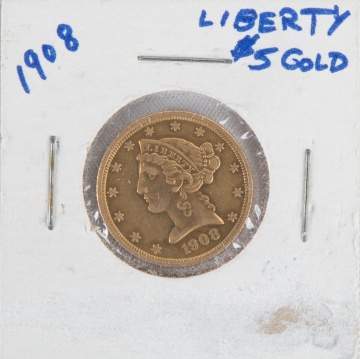 1908 Liberty Head $5 Gold Coin