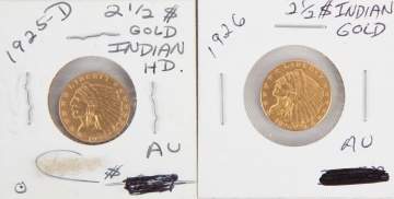 Two Indian Head $2.50 Gold Coins