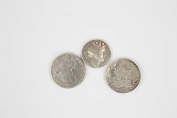 Two George III Dollar Coins and a Roman Coin