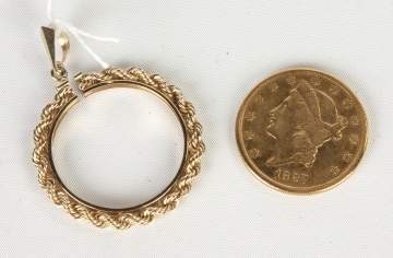 1897 Twenty Dollar Liberty Head Gold Coin Mounted in a Pendant