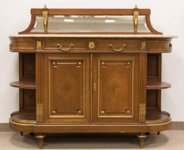 French Marble Top Walnut Side Cabinet with Bronze Mounts