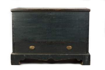 Country Chippendale Blue Painted Blanket Chest