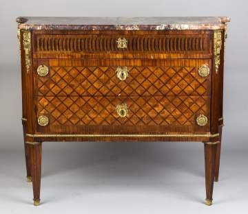 French Marquetry Inlaid Three Drawer Commode