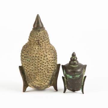 Two Tibetan Bronze Buddha Heads