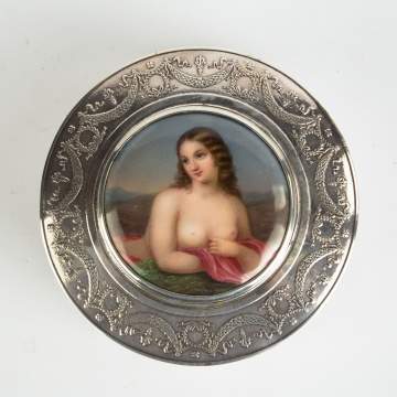 French Silver Box with Porcelain Center