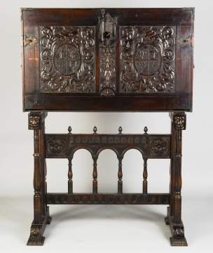 Carved Walnut Vargueno on Stand