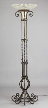 Wrought Iron Floor Lamp with Glass Shade